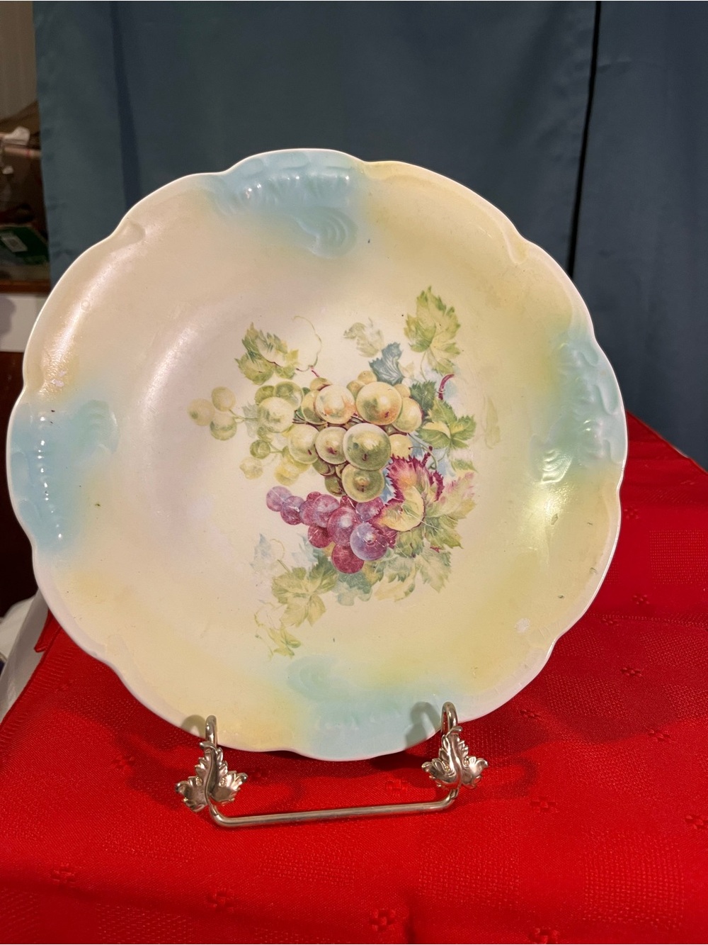 Vintage Fruit Motif Decorative Plate in Pastel Yellow and Blue Limoges W.G & Co